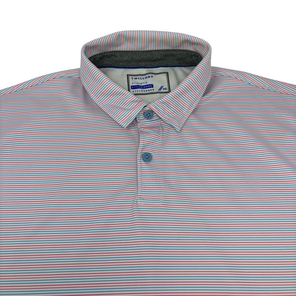 Twillory Mens 2XL Pink Blue Striped Athletic Short Sleeve Polo Shirt